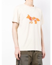 T-shirt à col rond imprimé beige MAISON KITSUNÉ