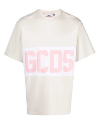 T-shirt à col rond imprimé beige Gcds