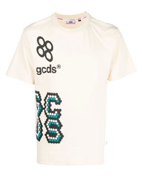 T-shirt à col rond imprimé beige Gcds
