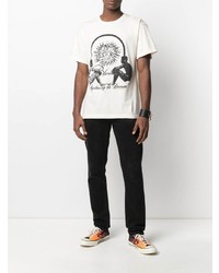 T-shirt à col rond imprimé beige Rhude