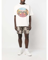 T-shirt à col rond imprimé beige Rhude