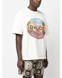 T-shirt à col rond imprimé beige Rhude