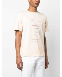 T-shirt à col rond imprimé beige Nick Fouquet