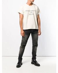 T-shirt à col rond imprimé beige Rhude