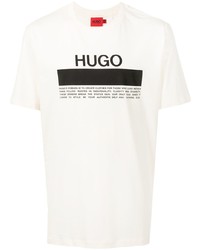 T-shirt à col rond imprimé beige Hugo