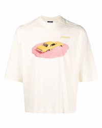 T-shirt à col rond imprimé beige Jacquemus