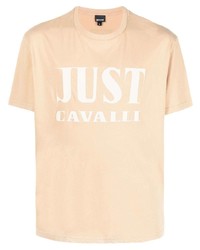 T-shirt à col rond imprimé beige Just Cavalli