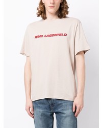 T-shirt à col rond imprimé beige Karl Lagerfeld