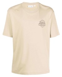 T-shirt à col rond imprimé beige Lacoste