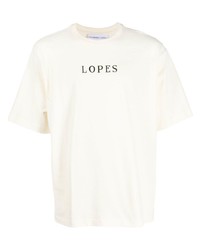 T-shirt à col rond imprimé beige Leandro Lopes