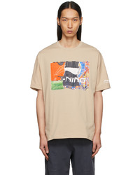 T-shirt à col rond imprimé beige Li-Ning