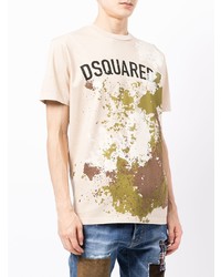 T-shirt à col rond imprimé beige DSQUARED2