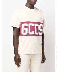 T-shirt à col rond imprimé beige Gcds
