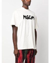 T-shirt à col rond imprimé beige MSGM