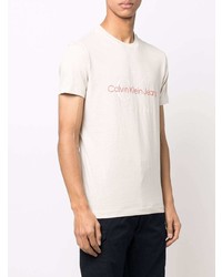 T-shirt à col rond imprimé beige Calvin Klein Jeans