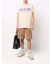 T-shirt à col rond imprimé beige DSQUARED2