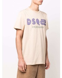 T-shirt à col rond imprimé beige DSQUARED2