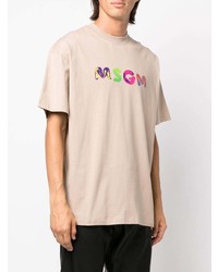 T-shirt à col rond imprimé beige MSGM