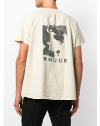 T-shirt à col rond imprimé beige Rhude