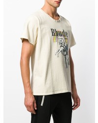 T-shirt à col rond imprimé beige Rhude