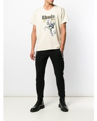 T-shirt à col rond imprimé beige Rhude