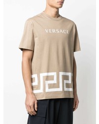 T-shirt à col rond imprimé beige Versace