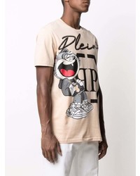 T-shirt à col rond imprimé beige Philipp Plein