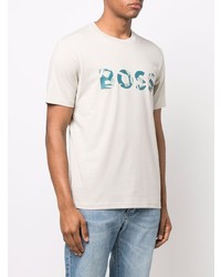 T-shirt à col rond imprimé beige BOSS