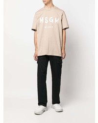 T-shirt à col rond imprimé beige MSGM