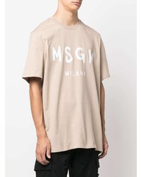 T-shirt à col rond imprimé beige MSGM