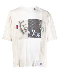 T-shirt à col rond imprimé beige Maison Mihara Yasuhiro