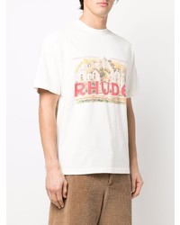 T-shirt à col rond imprimé beige Rhude