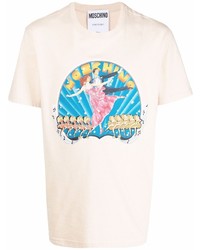 T-shirt à col rond imprimé beige Moschino