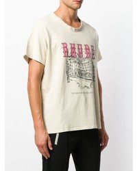 T-shirt à col rond imprimé beige Rhude