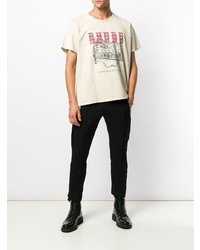 T-shirt à col rond imprimé beige Rhude