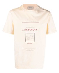 T-shirt à col rond imprimé beige Nick Fouquet