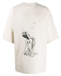 T-shirt à col rond imprimé beige Oamc