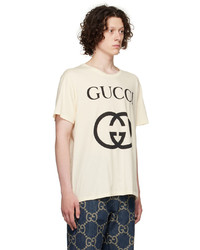 T-shirt à col rond imprimé beige Gucci