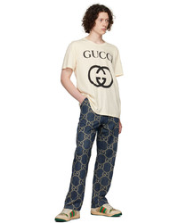 T-shirt à col rond imprimé beige Gucci