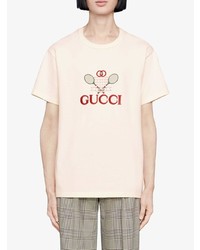 T-shirt à col rond imprimé beige Gucci