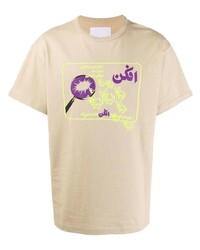 T-shirt à col rond imprimé beige Paria Farzaneh