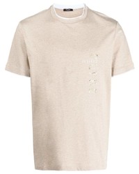 T-shirt à col rond imprimé beige Peserico