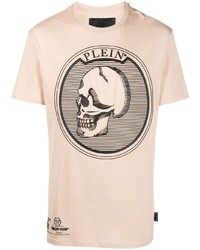 T-shirt à col rond imprimé beige Philipp Plein