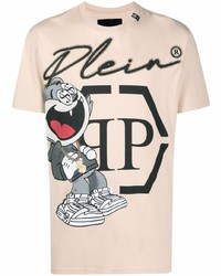 T-shirt à col rond imprimé beige Philipp Plein