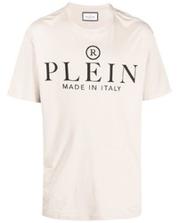 T-shirt à col rond imprimé beige Philipp Plein