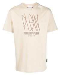 T-shirt à col rond imprimé beige Philipp Plein