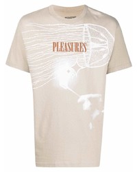 T-shirt à col rond imprimé beige Pleasures