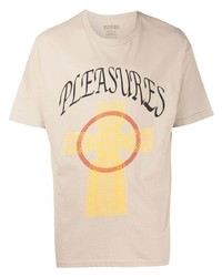 T-shirt à col rond imprimé beige Pleasures
