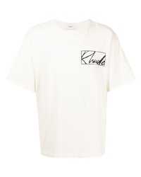 T-shirt à col rond imprimé beige Rhude