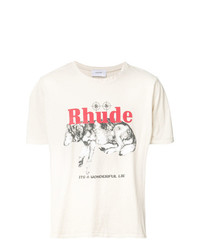 T-shirt à col rond imprimé beige Rhude